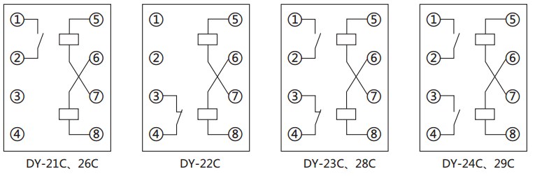 DY-25C、D電壓繼電器內部接線圖