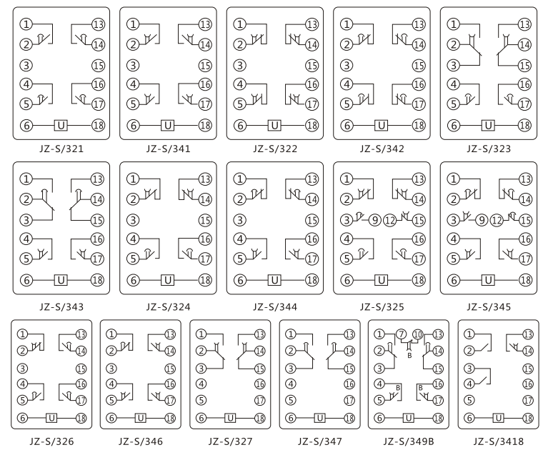 JZ-S/424靜態(tài)可調(diào)延時(shí)中間繼電器內(nèi)部接線圖及外引接線圖